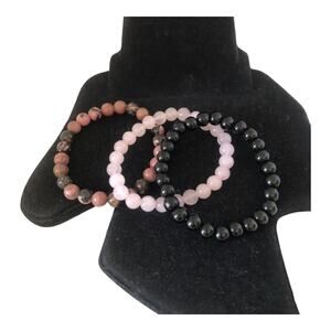 Handmade Three NIP Natural Stone Beaded Stretch Stackable Wrist Bracelets